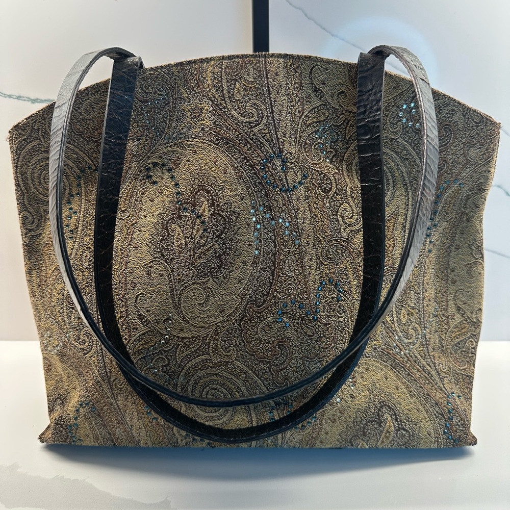 Etro Brown and Black Paisley Tote with sparkling accents